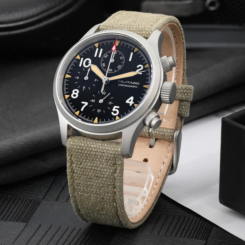 Militado ML1868KF rétro VK67 montre chronographe à Quartz boîtier en acier inoxydable 3 cadran étanc