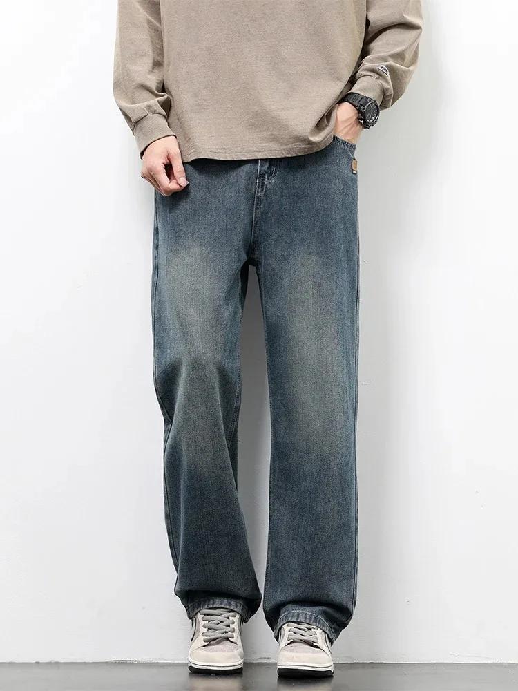 Jeans droits rétro américains printemps-automne, streetwear pour hommes, mode coréenne, pantalon en
