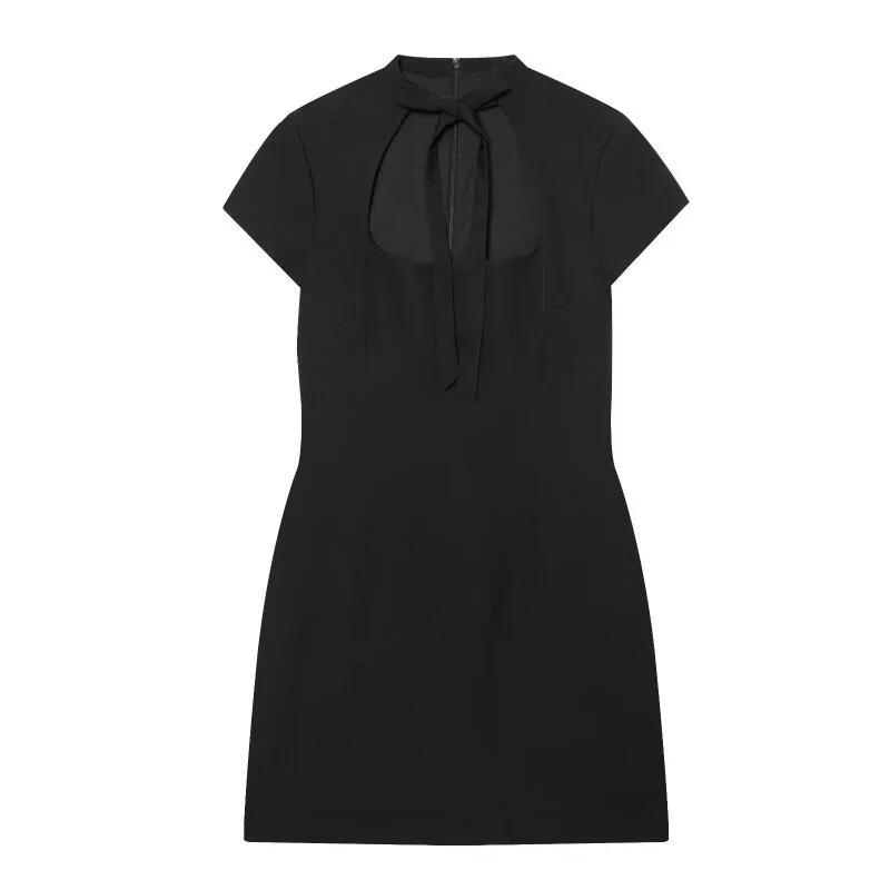 Mini-robe à découpes avec nœud papillon sur le devant, robe moulante à pois à manches courtes pour f