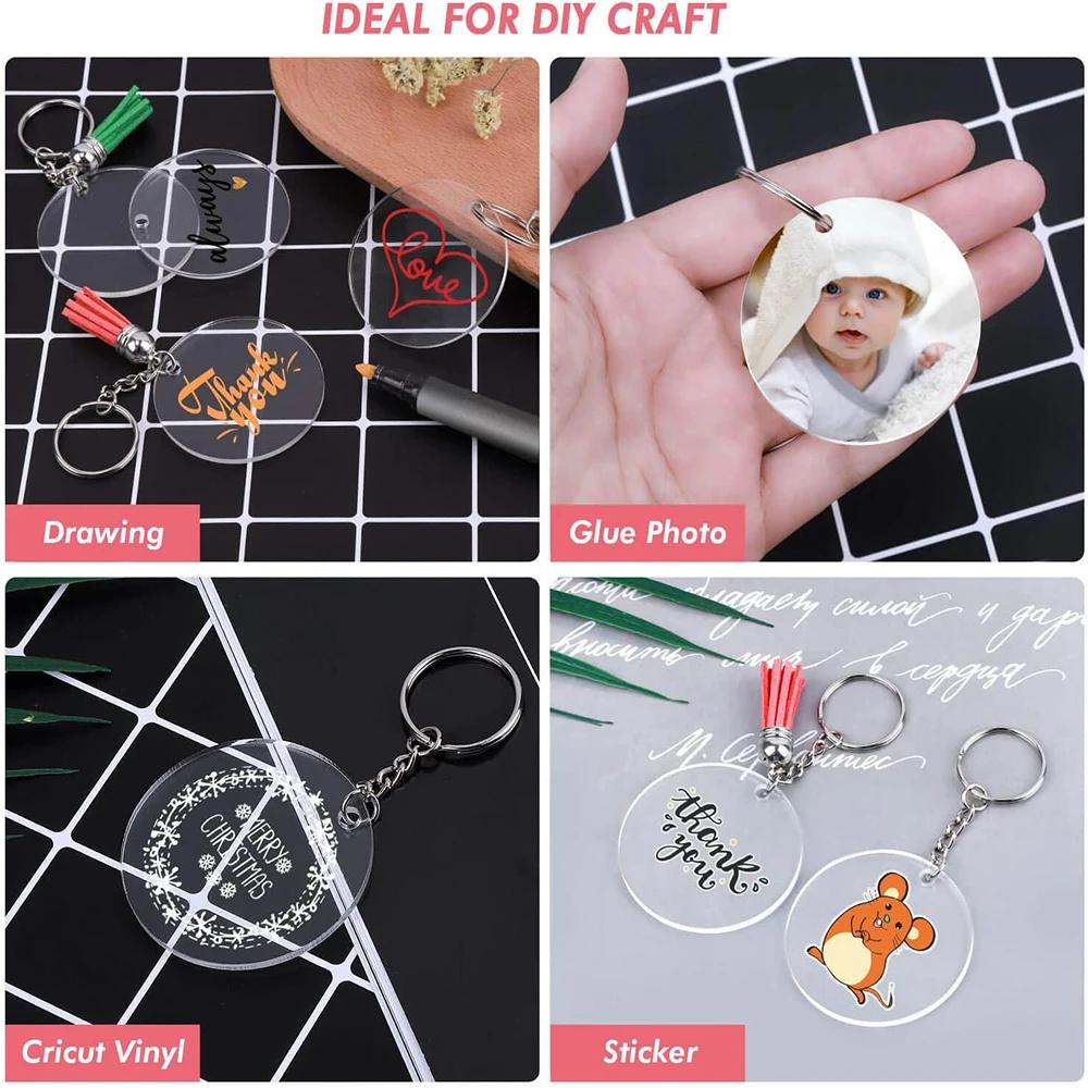 Porte-clés transparents, disques circulaires transparents, vierges en acrylique, en vrac pour porte-