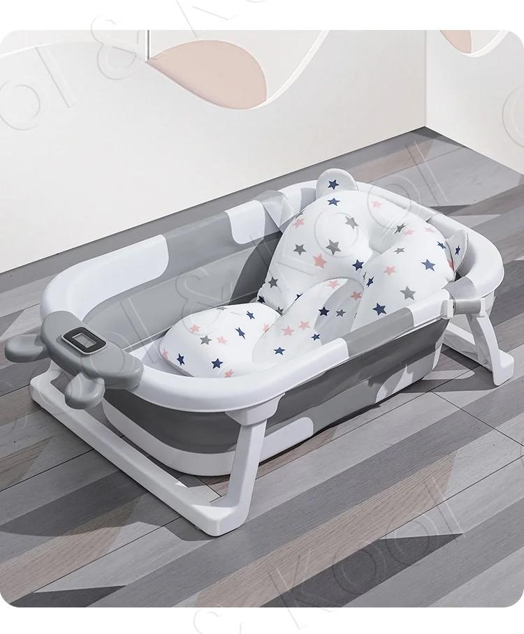Baignoire pliable en silicone pour bébé avec capteur de température, antidérapante et portable