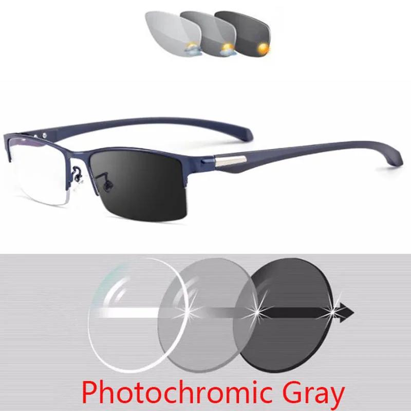 Lunettes de myopie photochromiques à demi-monture en métal pour hommes et femmes, lunettes caméléon