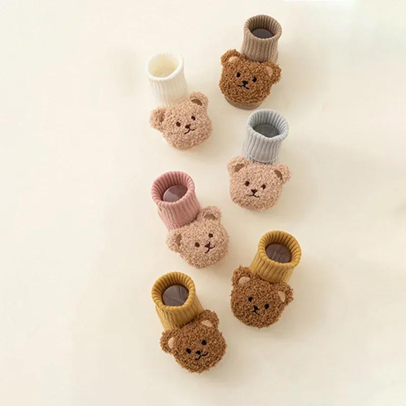 Mignon dessin animé ours bébé chaussettes pour garçon fille hiver doux coton anti-dérapant semelle n