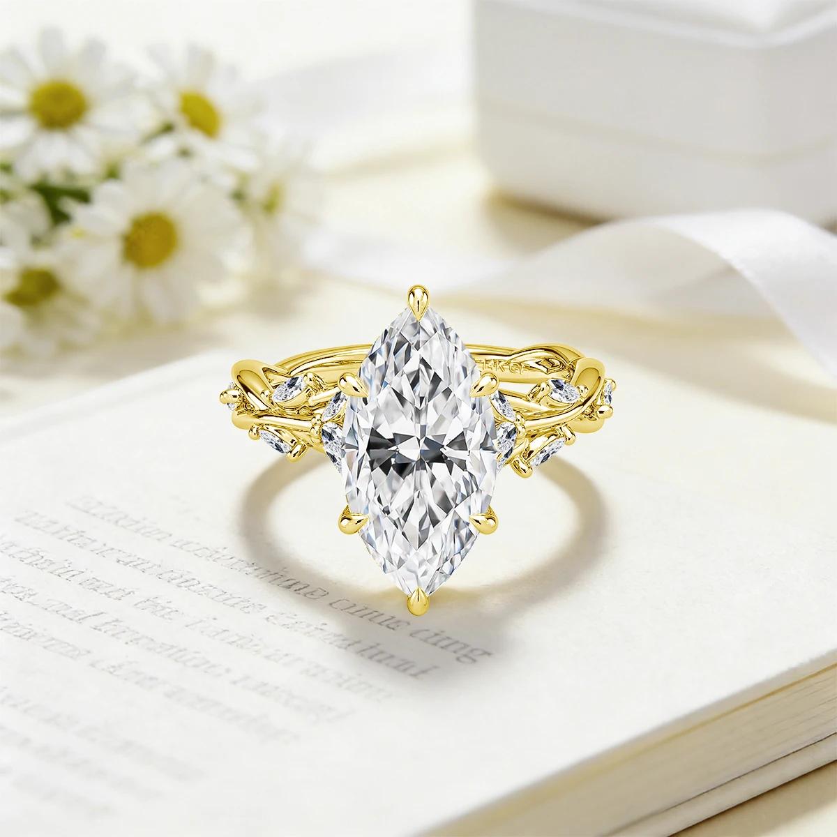 Bague de mariage en or véritable 14 carats avec moissanite 3 carats taille marquise, diamant GRA ins