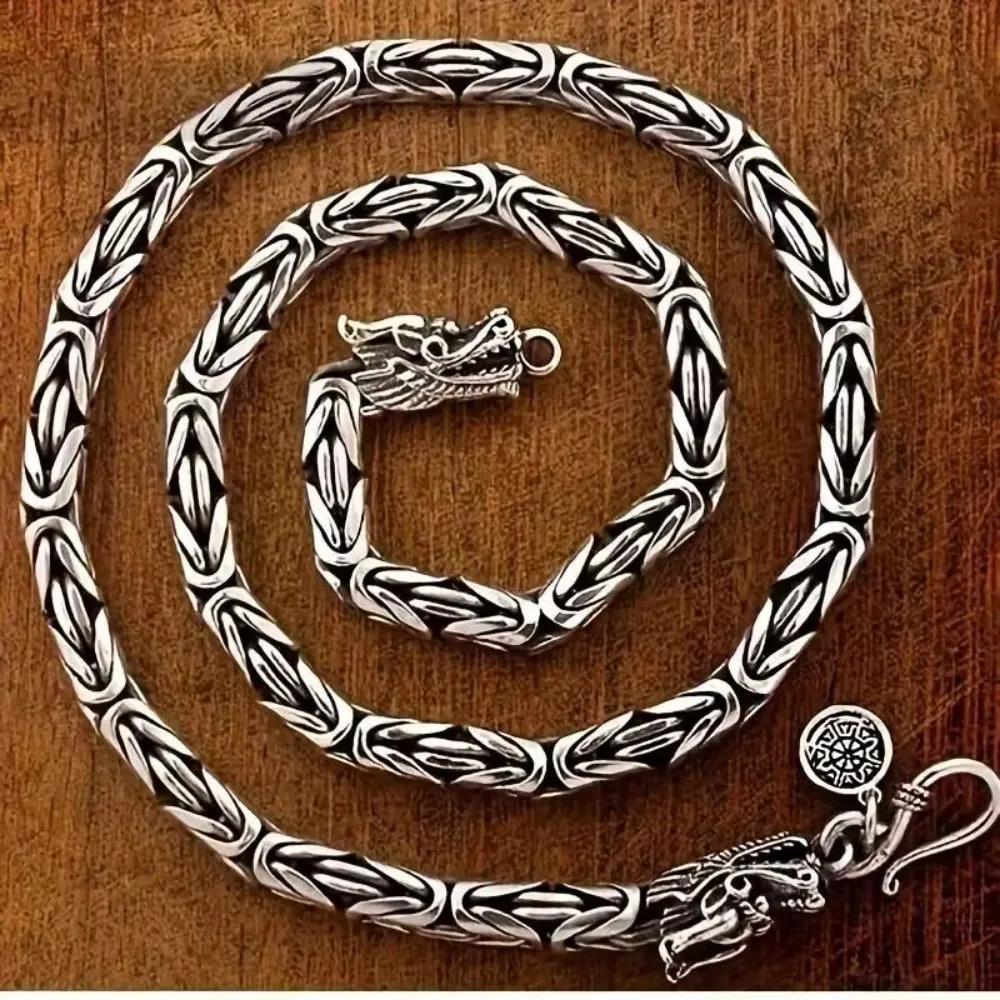 Collier Noble en argent Sterling rétro pour hommes et femmes, classique, 8MM, rchain dragon, 60cm, b