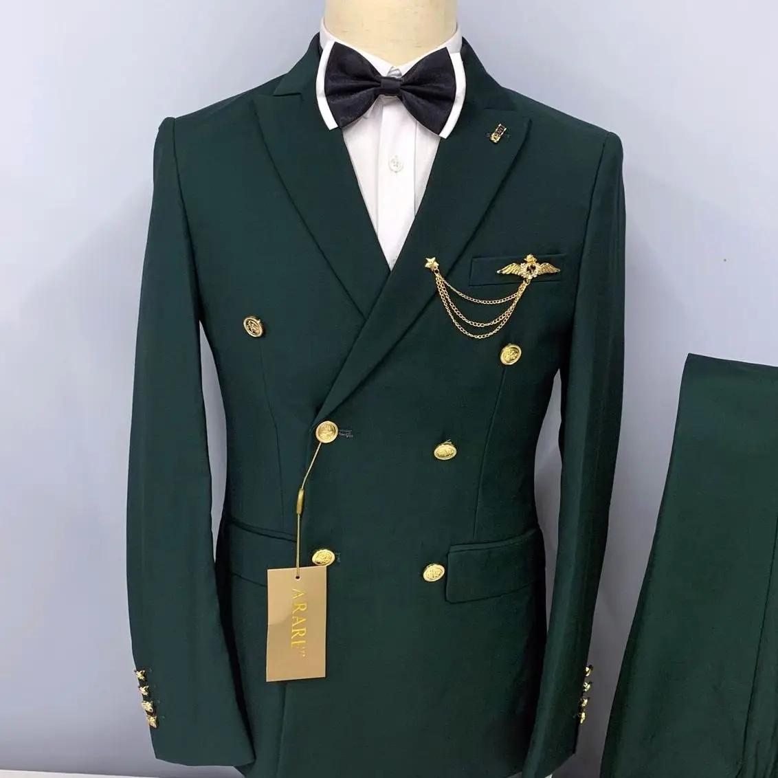 Veste d'affaires formelle pour hommes, smokings marron imbibé, double boutonnage, veste en métal pou