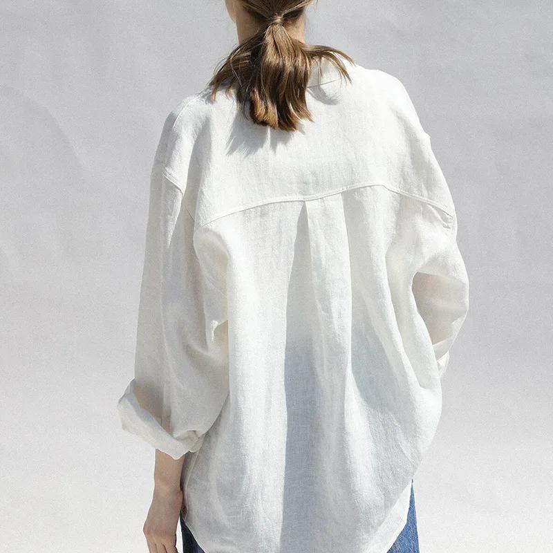 Chemisier surdimensionné à col rabattu pour femme, chemise décontractée en lin, manches longues, élé