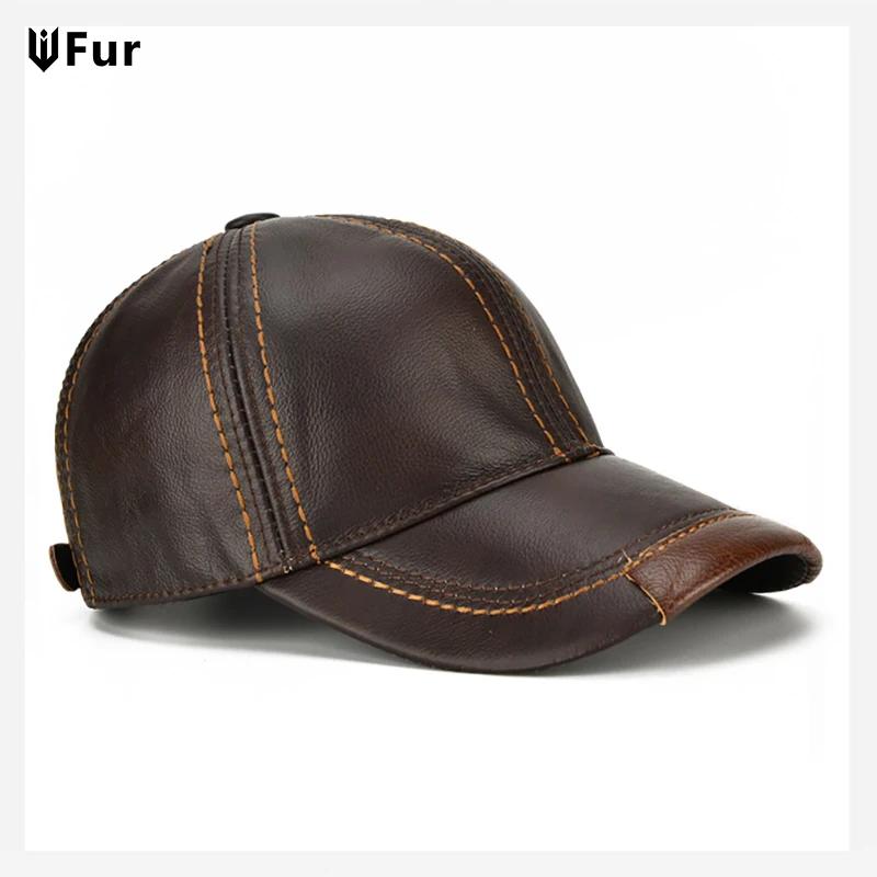Hommes véritable cuir de vachette Earlap casquettes mâle automne hiver 100% véritable cuir de vache