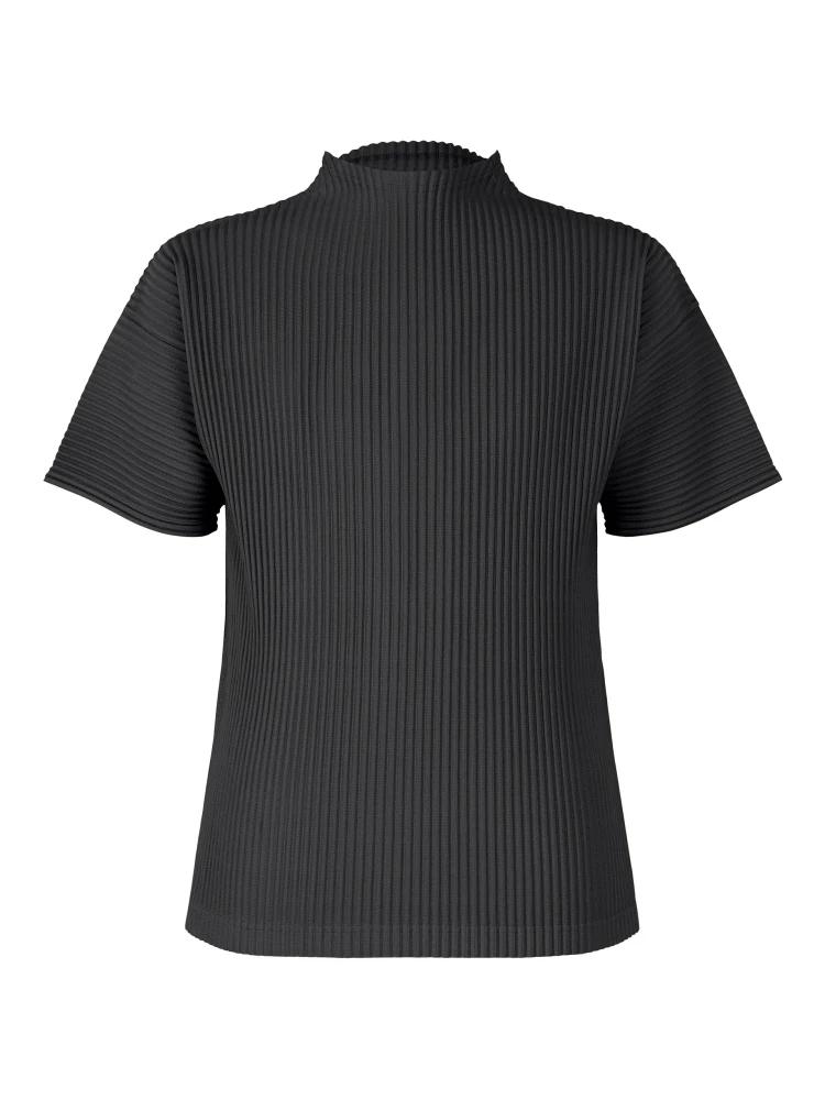 Vêtements plissés Miyake, t-shirt à manches courtes pour homme, haut à col roulé noir tendance