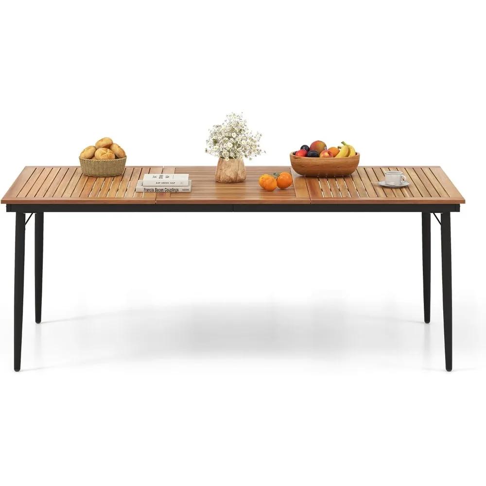 Table à manger d'extérieur pour table de patio en bois d'acacia de 8, 79 pouces avec trou pour paras