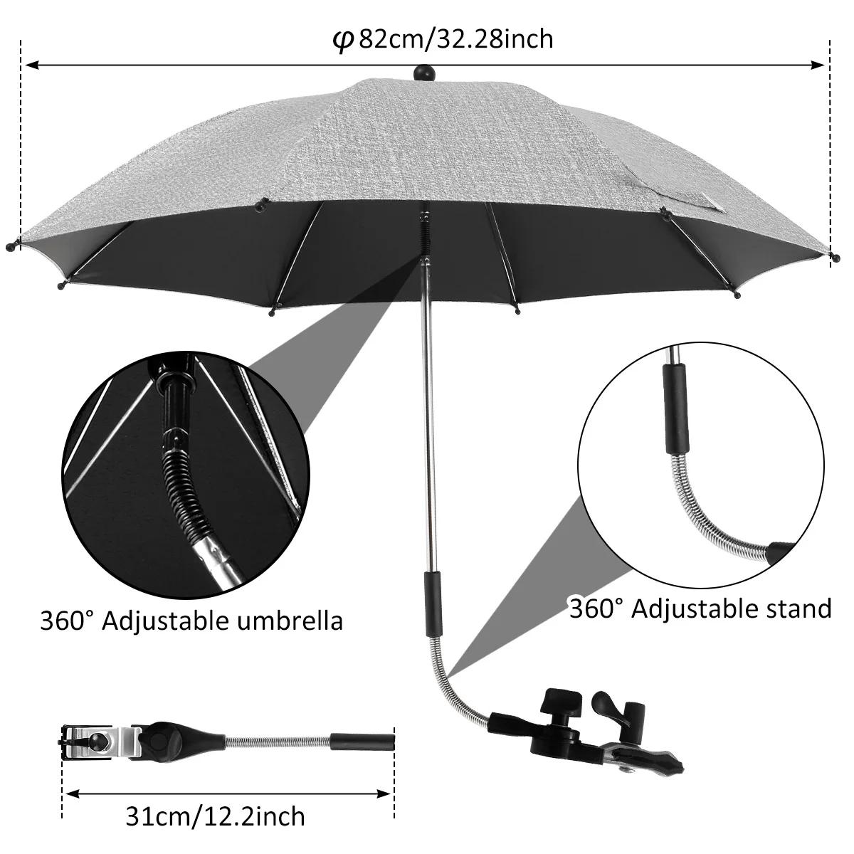 Parapluie universel poussette bébé - Protection UV, soleil et pluie - Parasol réglable 360° étanche