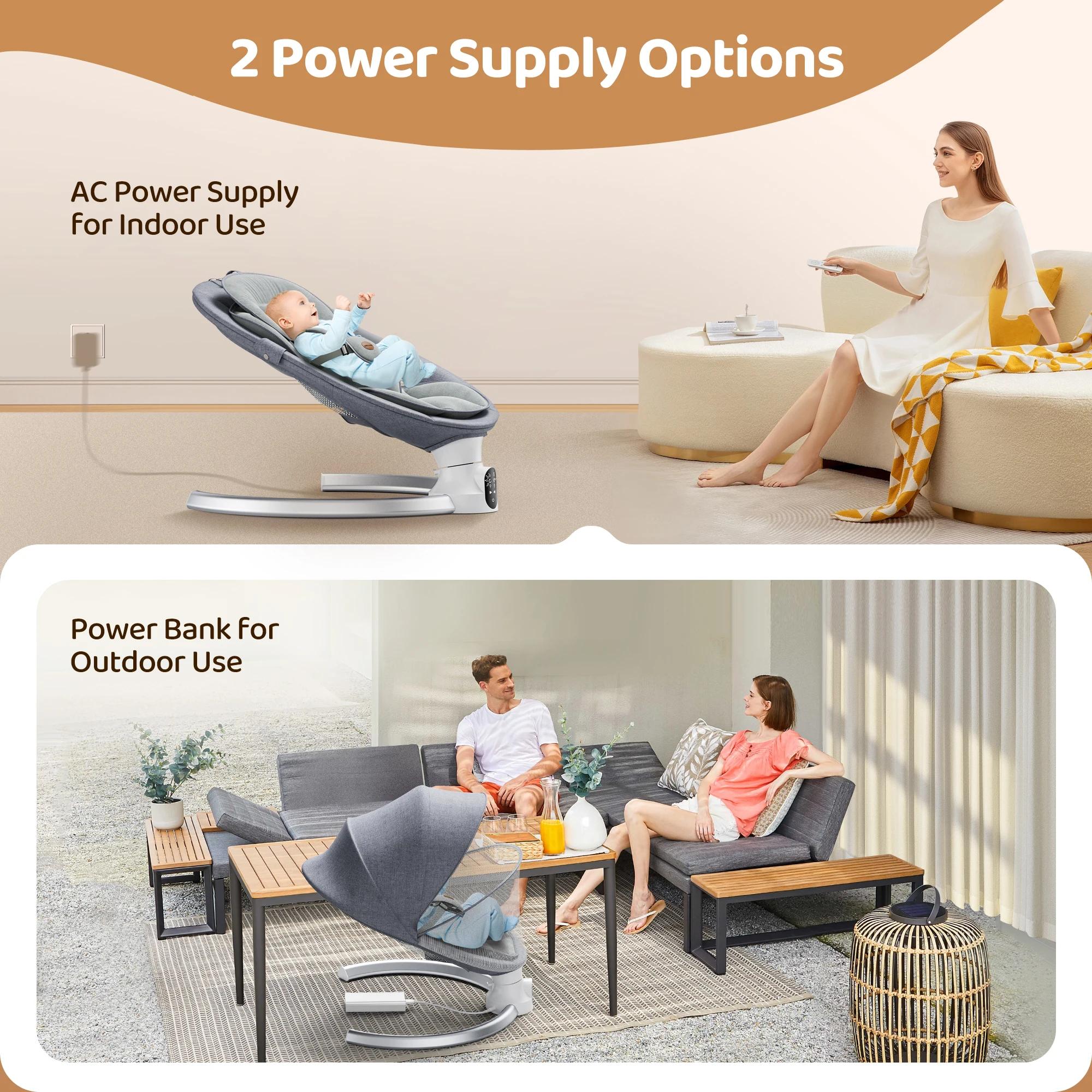 Berceau électrique pour bébé, chaise berçante pour bébé, smartphone, batterie ou connexion électriqu