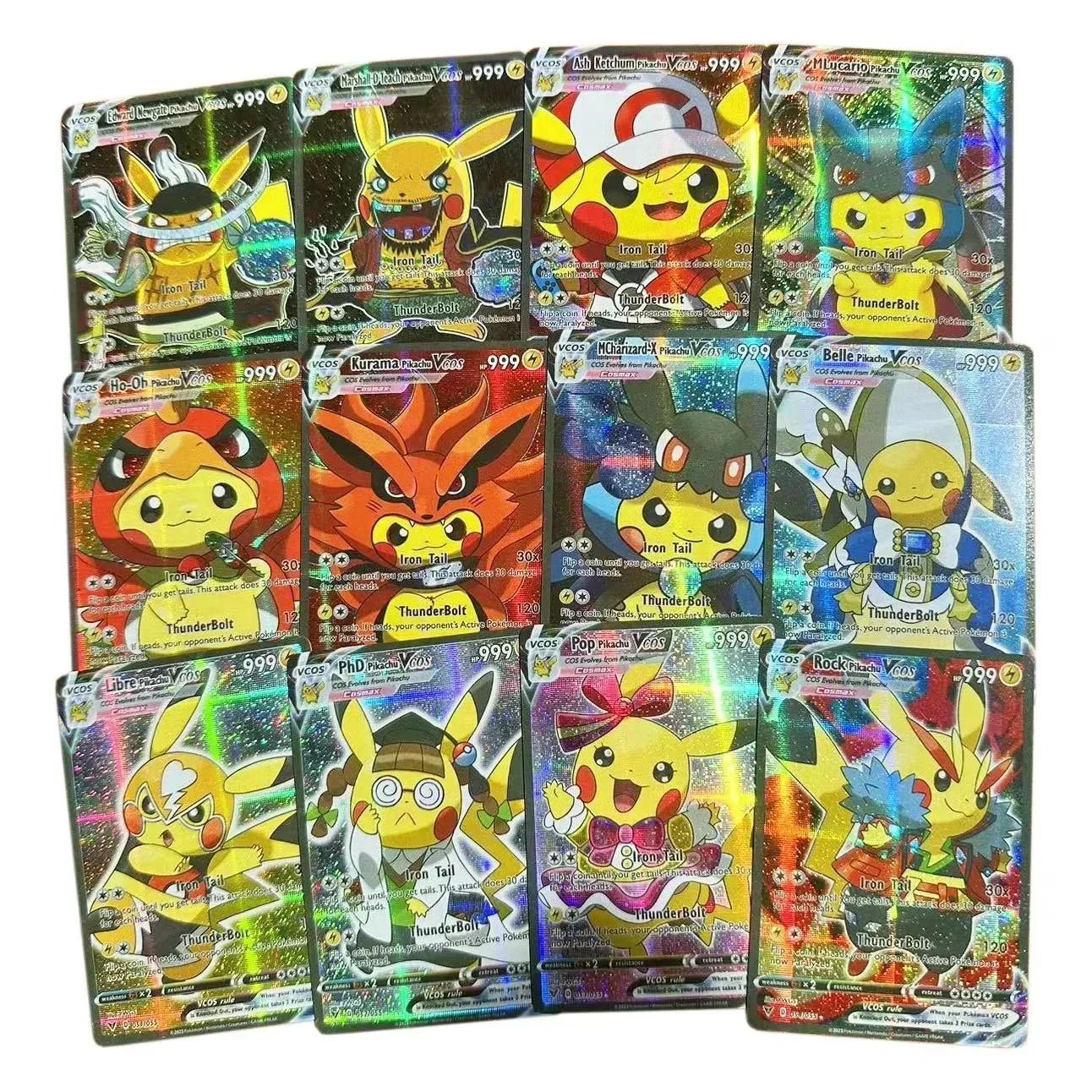2026 55 Cartes Pikachu de Dessin Animé Brillantes Vmax Vstar Grande Taille Collection Cartes de Comb