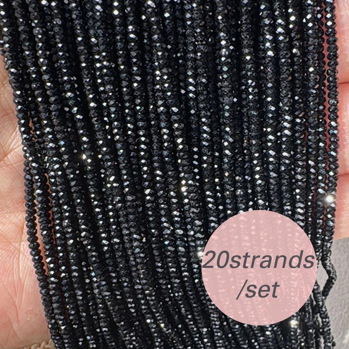 20 brins de perles en pierre spinelle noire facettées de 2/3mm, perles en vrac pour la fabrication d
