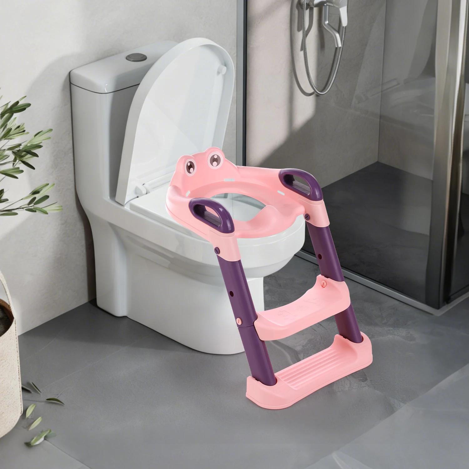 Siège de toilette pour enfants avec escalier, entraîneur de toilette pliable réglable en hauteur, pu