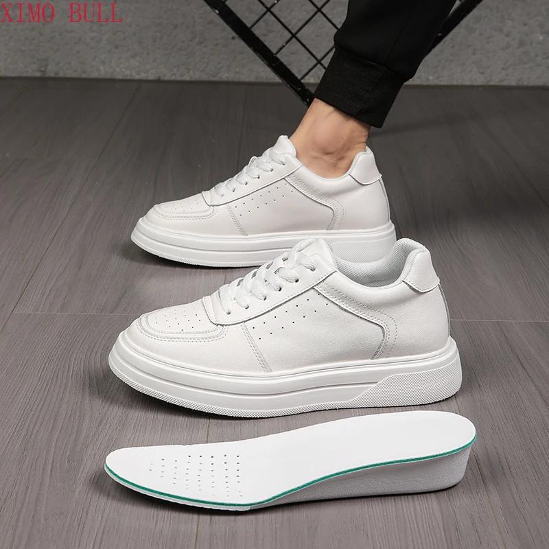 Chaussures De Sport en cuir blanc pour hommes, baskets rehaussantes invisibles De 10cm, grande taill