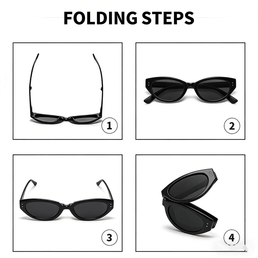 Lunettes ovales minimalistes œil de chat pour femmes, lunettes de soleil pliantes d'extérieur, ombra