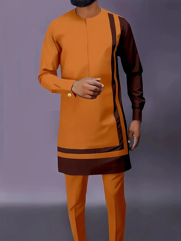 Ensemble deux pièces décontracté à manches longues pour hommes : haut et pantalon mi-longs