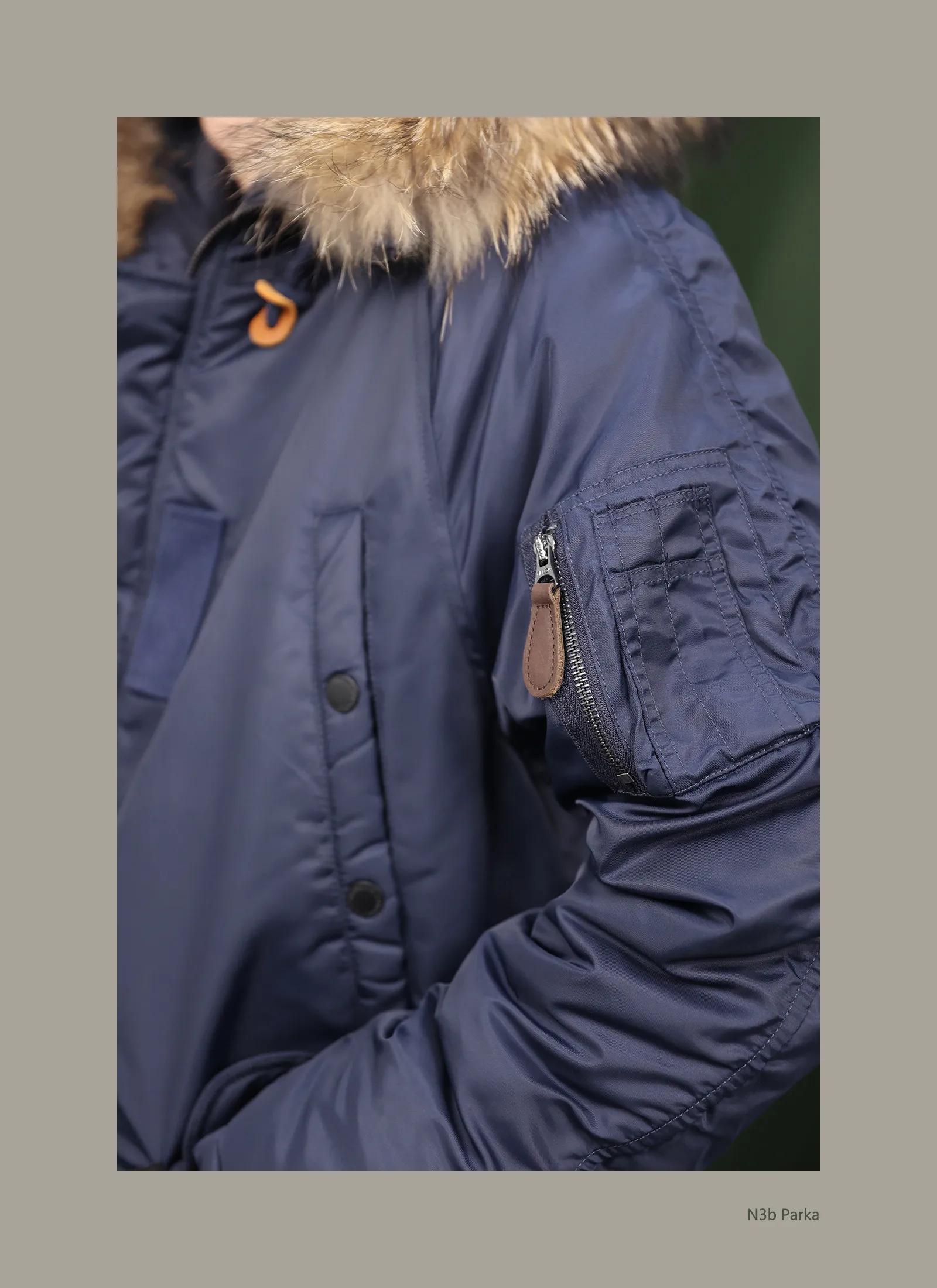 Parka N3B mi-longue à capuche en coton, veste de pilote, manteau d'hiver chaud avec col en fourrure