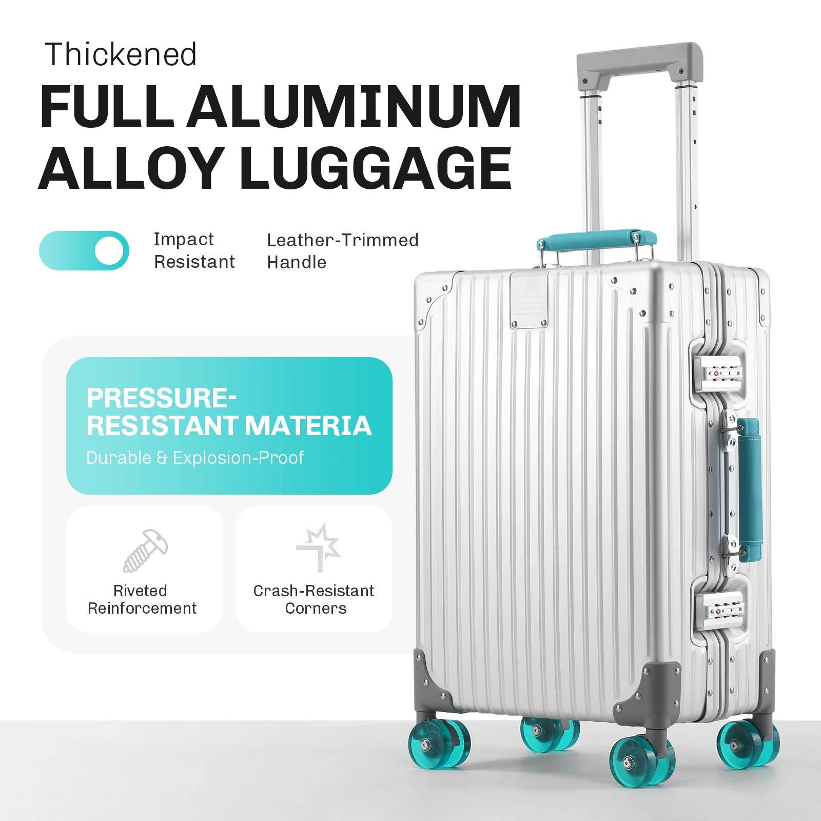 Bagage à main en alliage d'aluminium et de magnésium, roues transparentes en TPE entièrement intégré