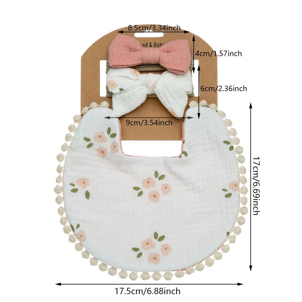 Bavoirs et bandeaux à fleurs pour bébé, 3 pièces/ensemble, bandeaux en Nylon avec nœud, serviette de