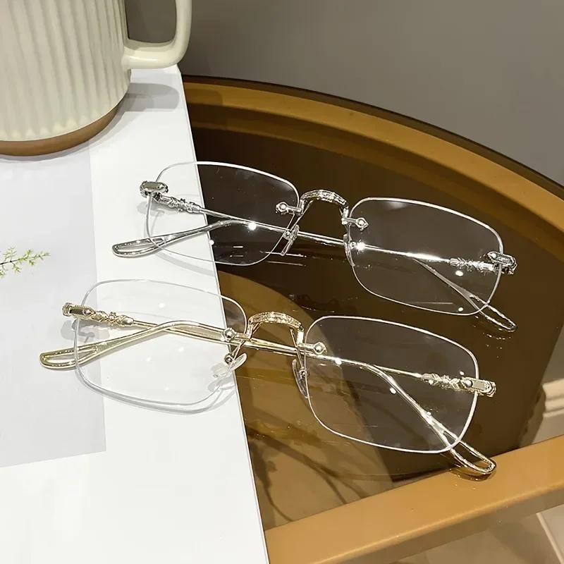 Lunettes rectangulaires sans monture pour femmes élégantes avec lunettes à monture métallique bloqua