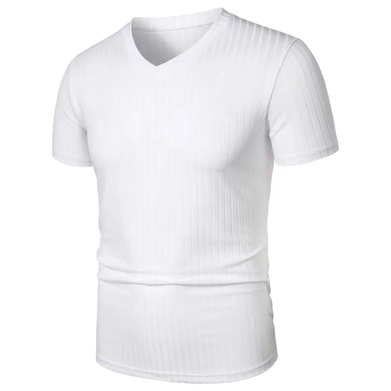 T-shirts musculaires à manches courtes pour hommes, col en V extensible, musculation, Streetwear lég