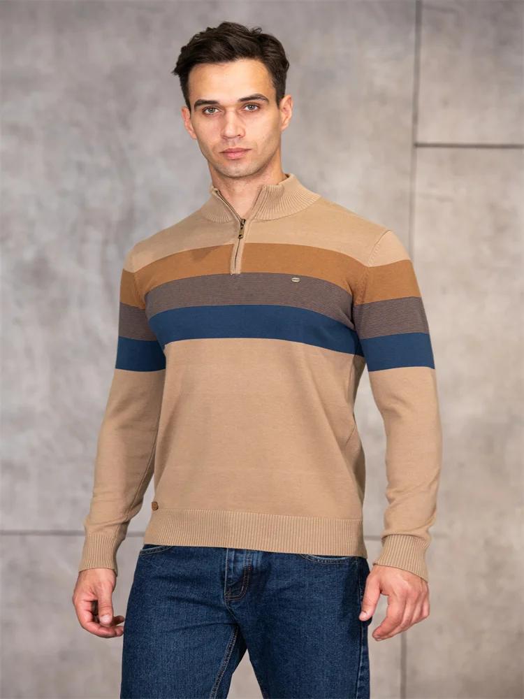 AIOPESON hommes Patchwork pull pull coton décontracté fermeture éclair col montant pull pour hommes