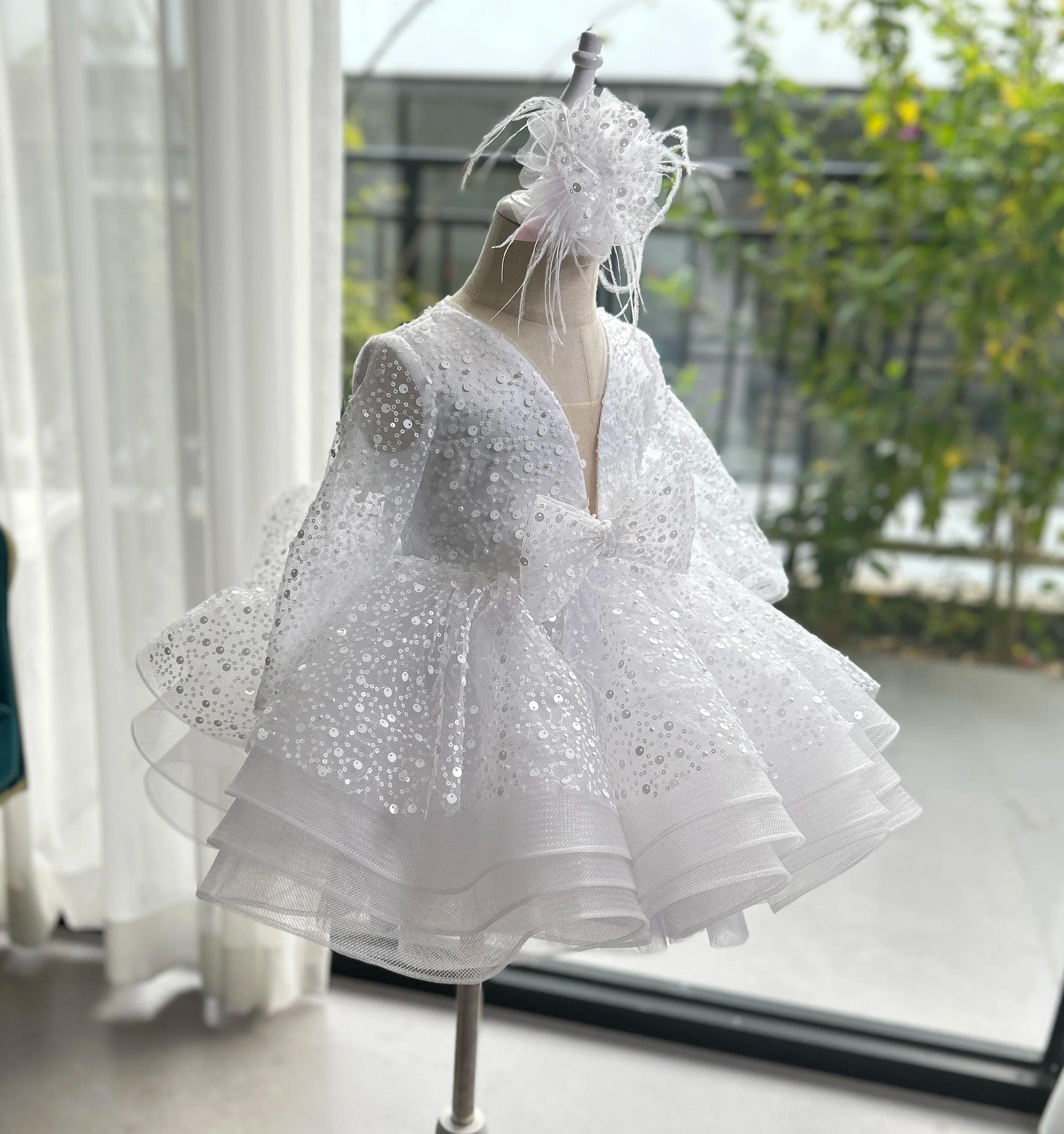 Robe à paillettes pour filles, élégante et unique, à fleurs, robe de soirée de mariage pour enfants,