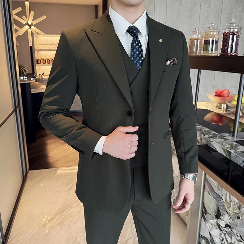 Ensemble trois pièces coupe cintrée Style coréen deux boutons garçons d'honneur costume d'affaires d