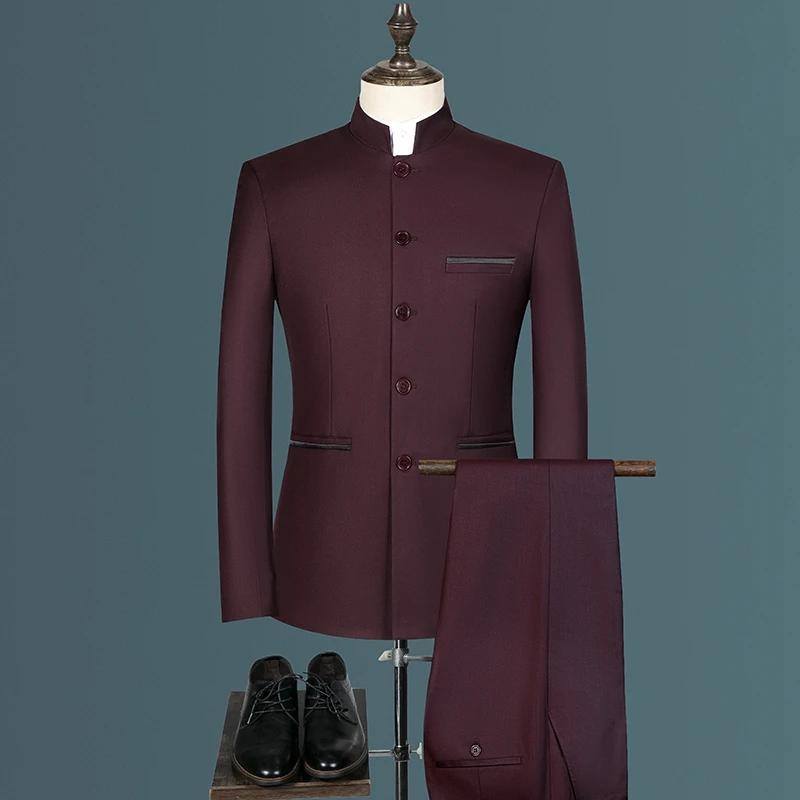 Costume Zhongshan de style coréen pour hommes d'affaires, à la mode, cool, décontracté, col montant,