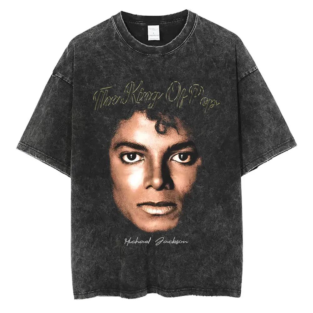 T-shirt vintage lavé avec graphisme de Michael Jackson pour hommes et femmes, t-shirts classiques ré