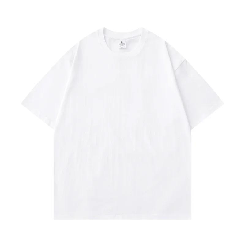 T-shirt d'été à manches courtes en coton épais bleu clair 300g, ample, décontracté, à demi-manches p