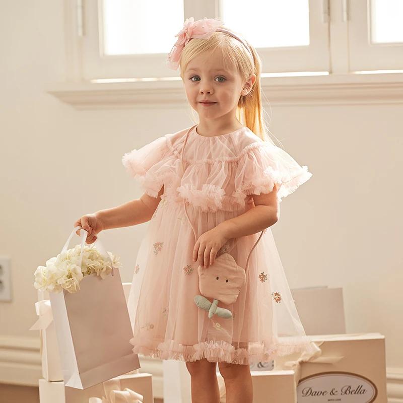 Dave Bella – robe de princesse de fête d'anniversaire pour filles, tenue d'été en maille, breloque N