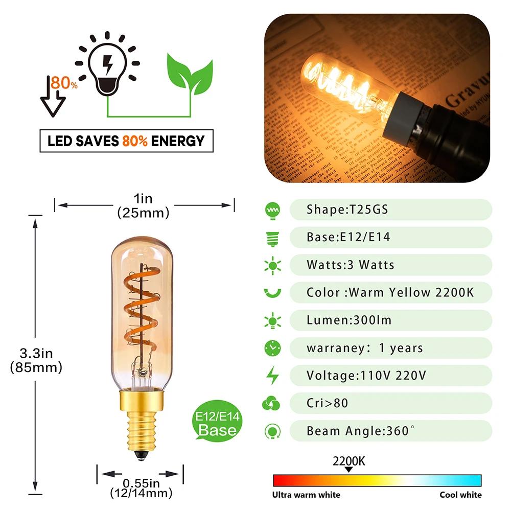 Ampoule de nuit tubulaire rétro E14 E12 220V 110V, variable 3W 2200K, Filament souple, lampe de Tabl