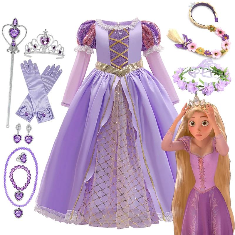 Robe raiponce Disney pour filles, déguisement emmêlé pour enfants, Costume de princesse de carnaval,