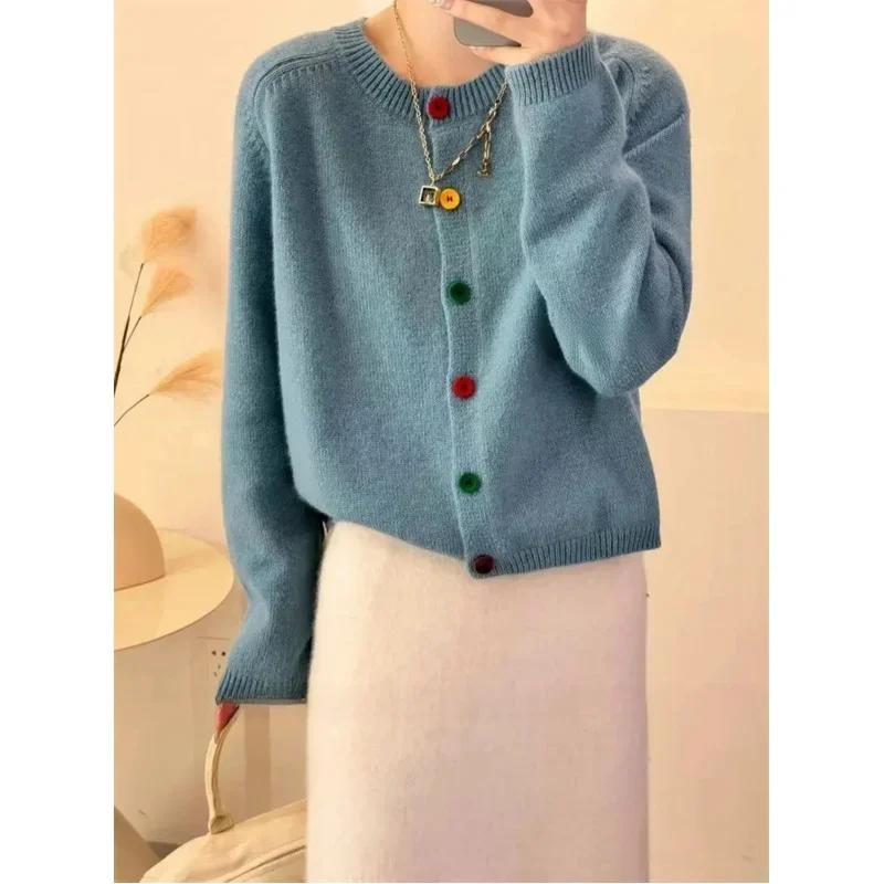 Manteau en tricot à boutons colorés, col rond, doux et frais japonais, Style académique, pull polyva