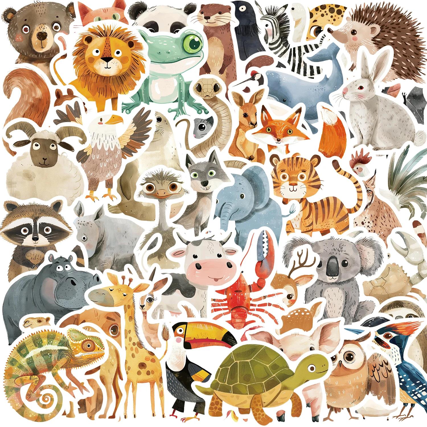 50pcs mignon enfants livre peintures animaux autocollants esthétique décalcomanie bagages Skateboard