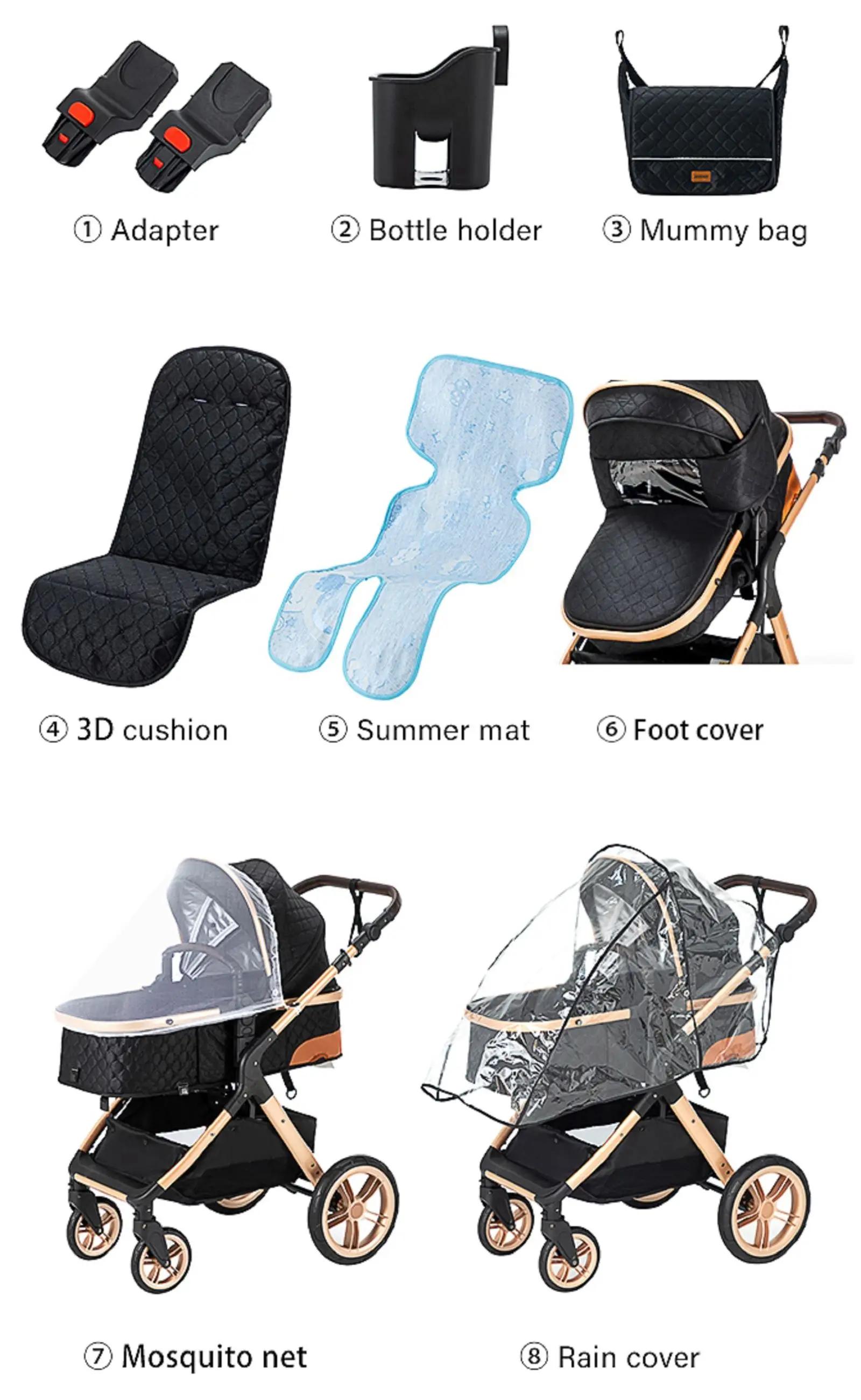 Poussette 3 en 1 légère pliable compacte - Système nouveau-né tout-terrain poussette d'hiver bébé