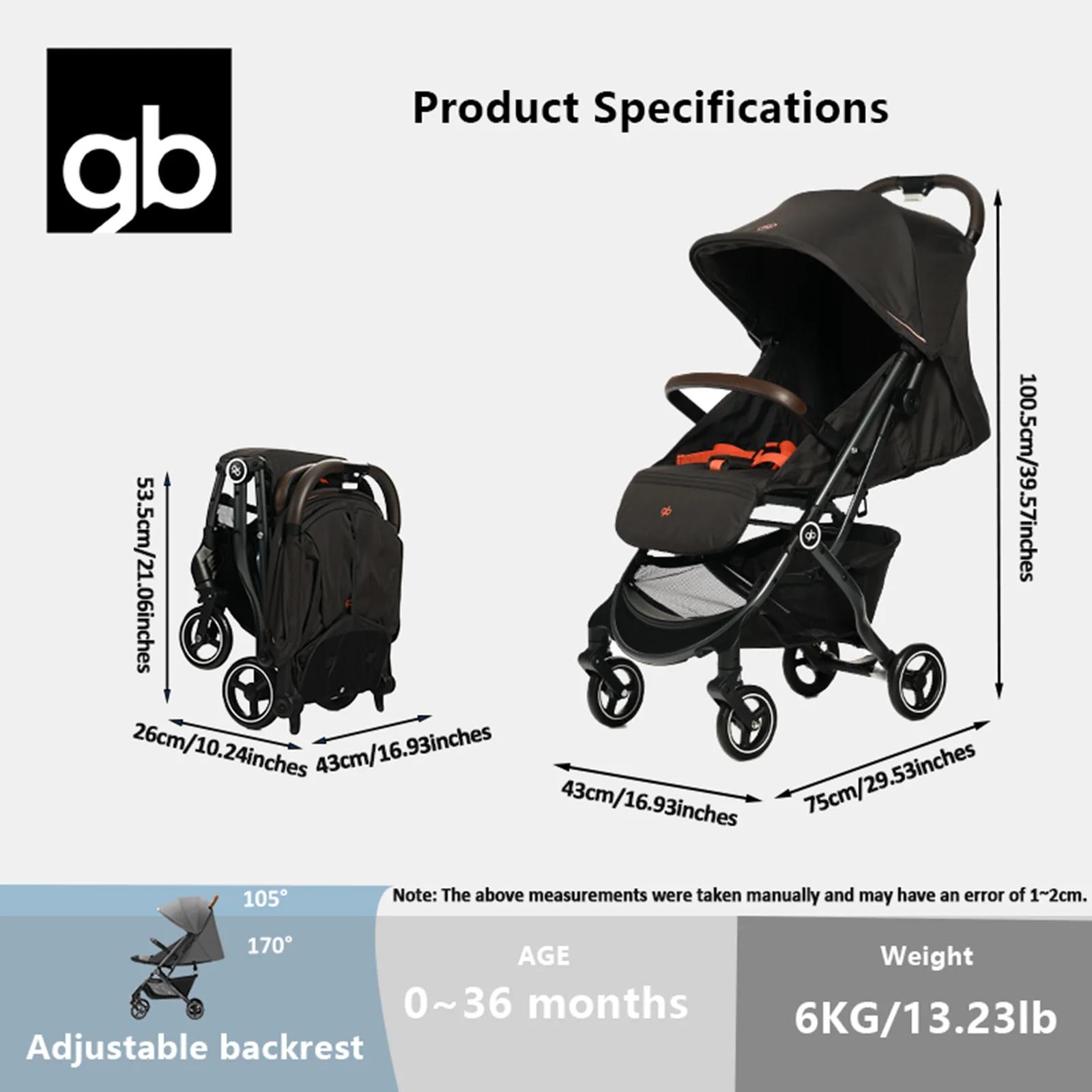 Poussette bébé pliable légère gb avec siège inclinable et pliable à une main, amortisseurs tout-Terr