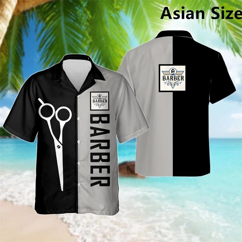 Chemises graphiques de barbier simples, tendance d'été, manches courtes, impression 3D, vêtements de