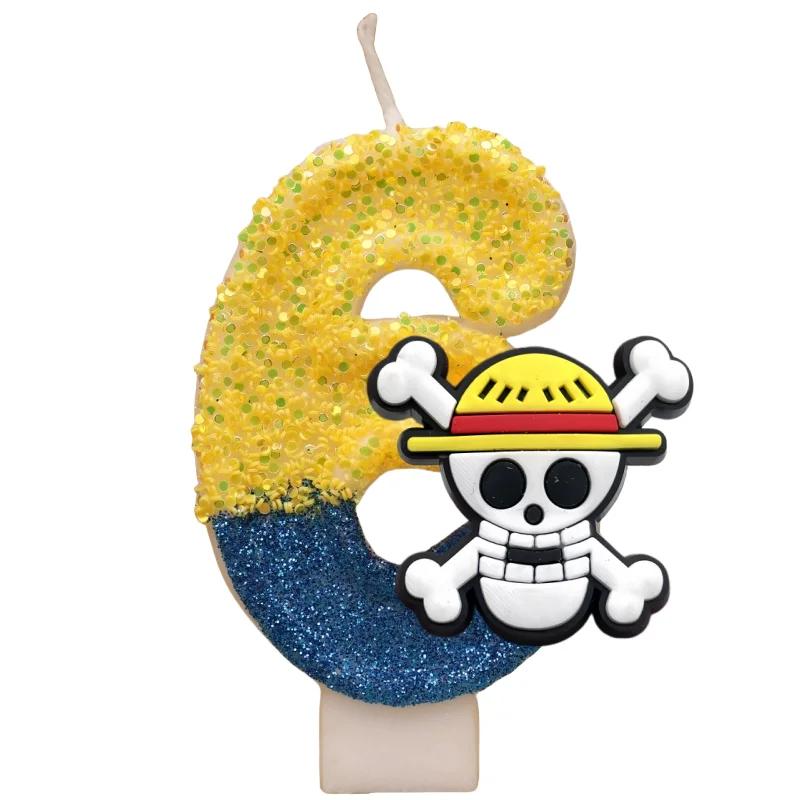 Bougies à thème une pièce, dessin animé 0-9 chiffres, figurine de gâteau, singe D.Luffy, décoration