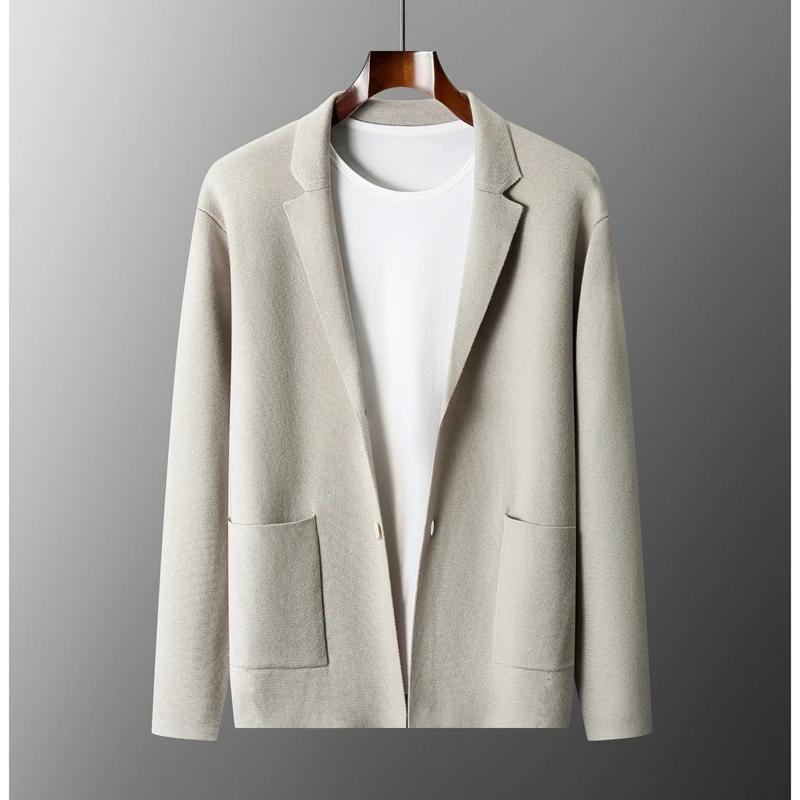 Cardigan en cachemire à col imbibé pour hommes, chemise épaissie, pull monochrome, veste en laine mé