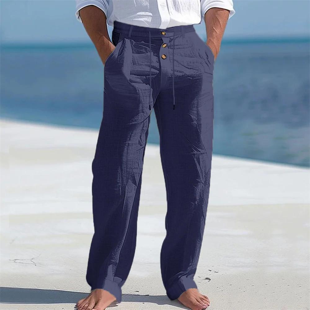 Pantalon en coton pour hommes, décontracté, respirant, confortable, bouton, cordon de serrage, Desig