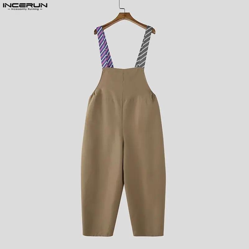 INCERUN Combinaisons pour hommes rayées patchwork sans manches décontractées à bretelles, style stre