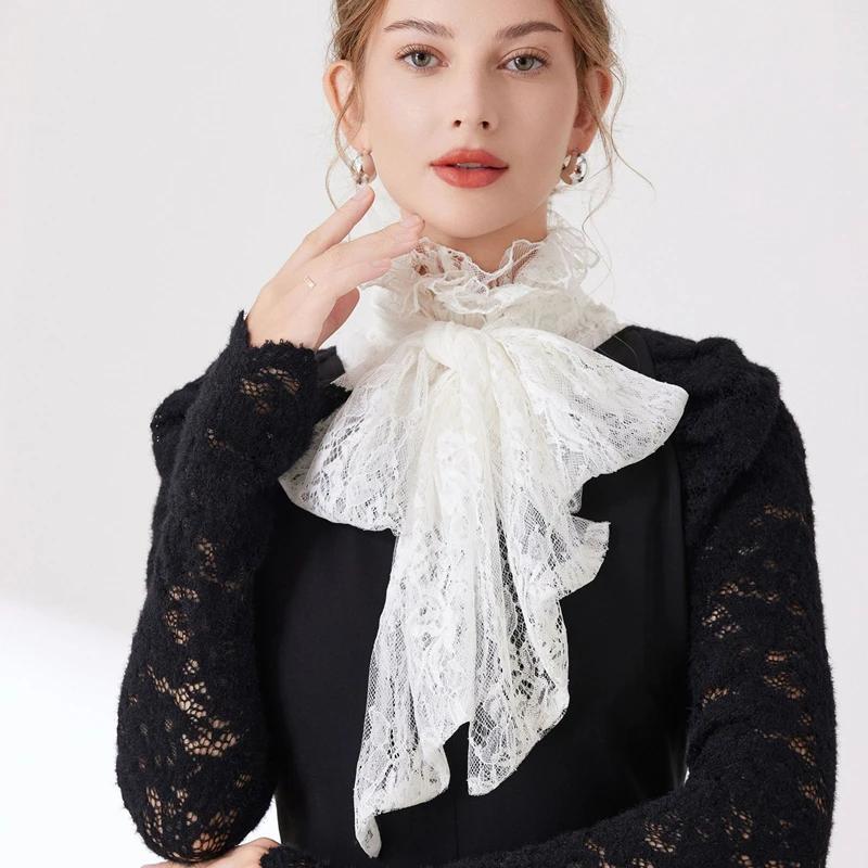 Faux col décoratif avec nœuds à volants pour femmes et filles, pull détachable, demi-chemise, col ha