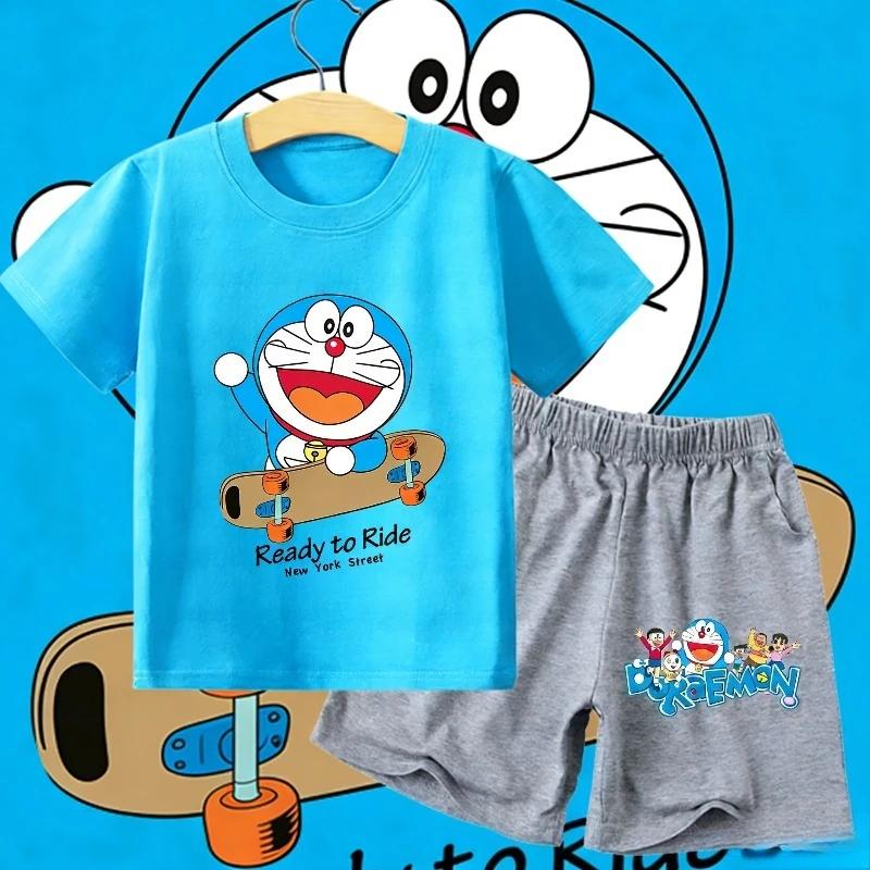 Ensemble Doraemon T-shirt short enfants pyjama dessin animé - Vêtements maison été cadeau