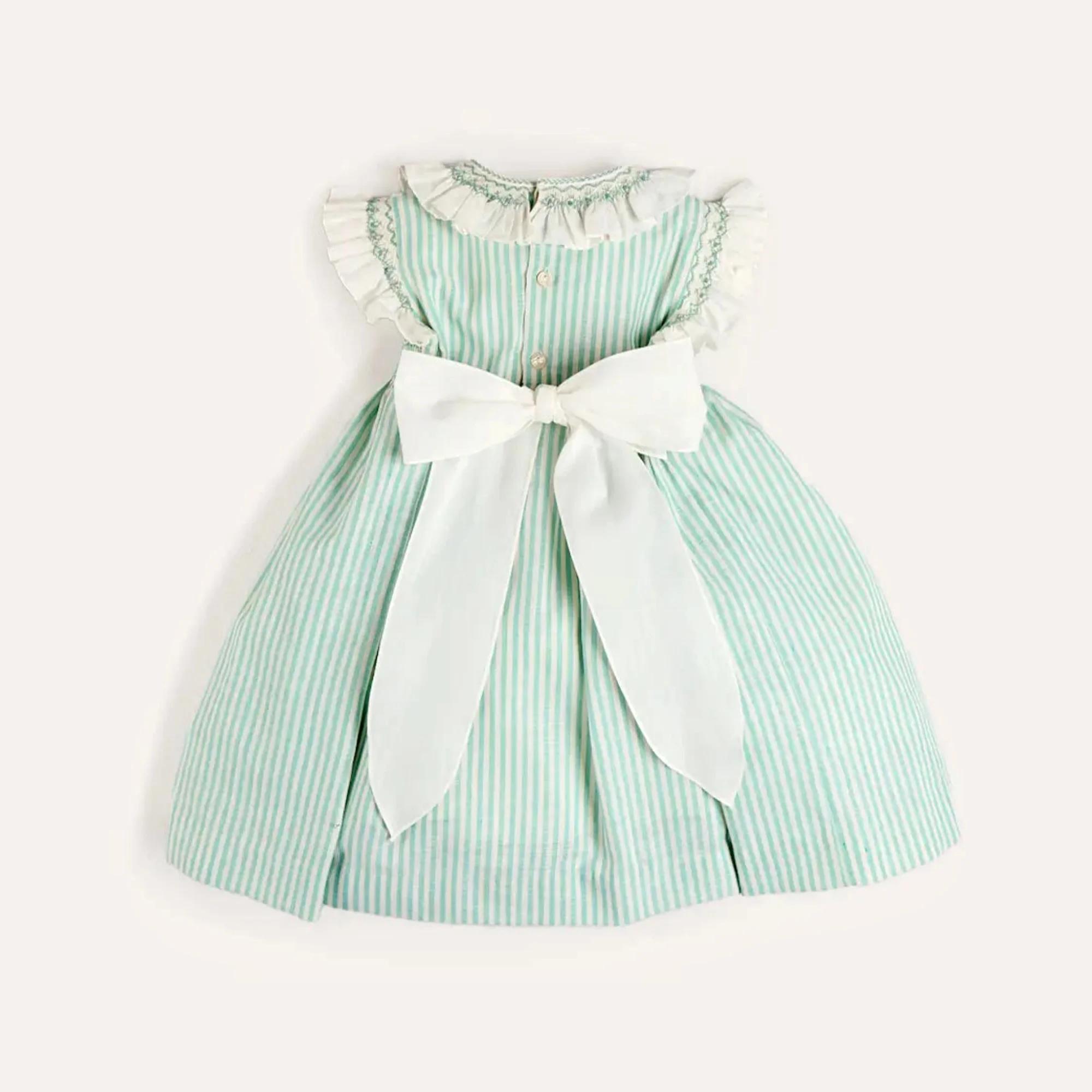 Robes d'été élégantes sans manches pour filles, couleur verte, rayées, avec col smocké à volants fai