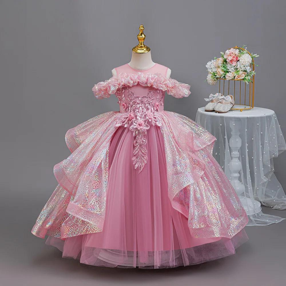HETISO – robe à fleurs élégante pour filles, sans manches, avec des Appliques, pour mariage, anniver