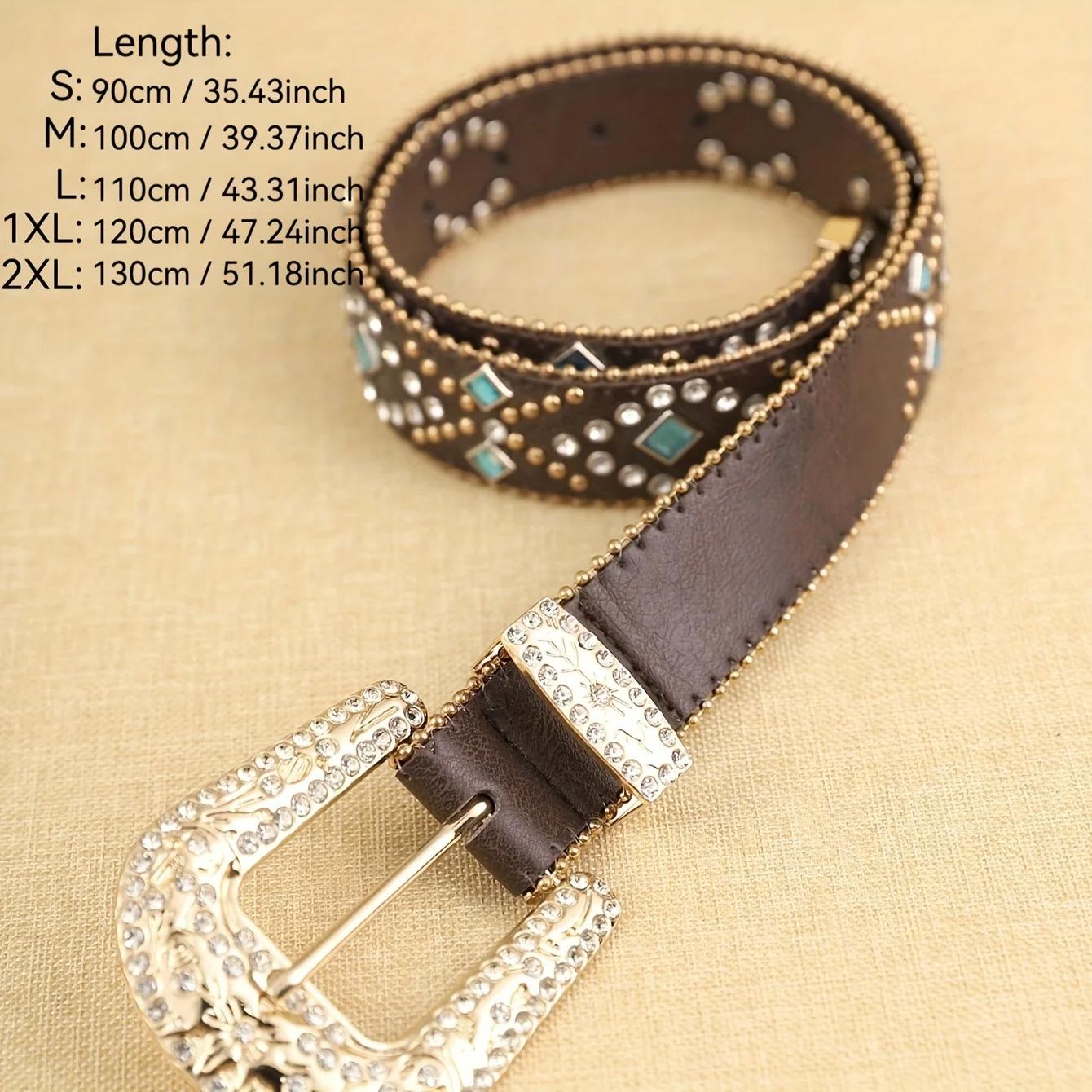 Ceinture en cuir PU marron pour femmes, 1 pièce, avec chaîne perlée bleu cobalt, ceinture en cuir de